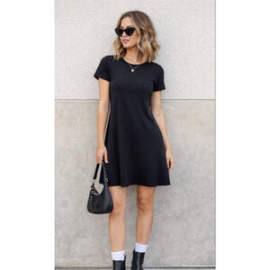 Wilfred Aritzia Black Short Sleeve Mini Dress Womens Medium Stretch Classic